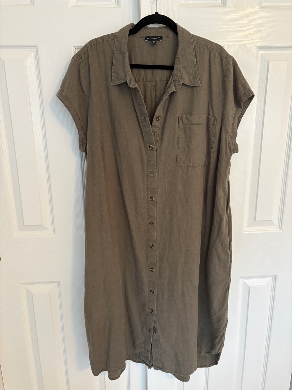 Universal Standard Olive-Green Short Sleeve Button-Down Dress